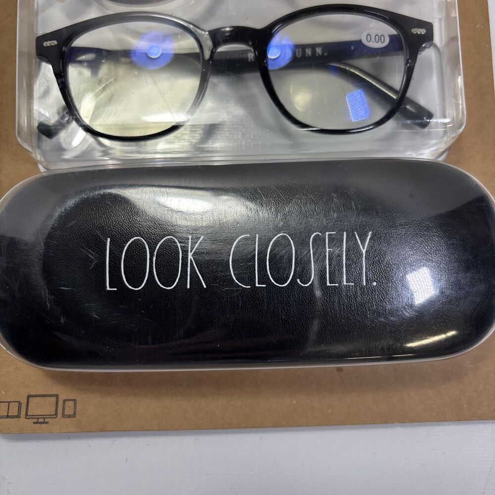 Rae Dunn  2 Pair Blue Light Blocking Reading Glasses & 1 Case  ~ Brown & Clear - Picture 5 of 13